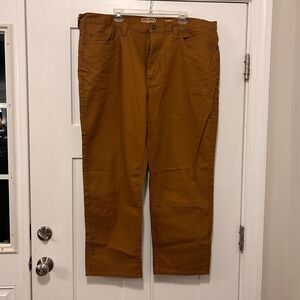 Schmidt Men Thick Canvas Brown Work Wear Pants Size 44 x 30 Relaxed Fit Stretch